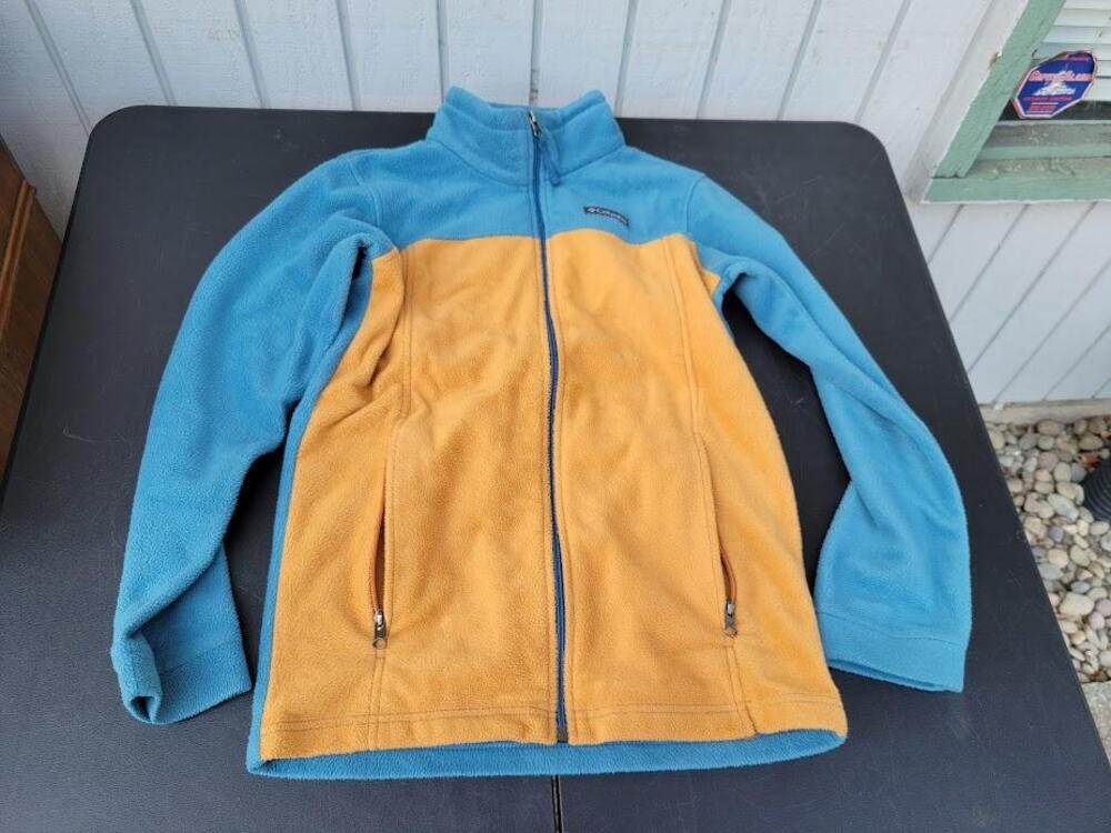 Columbia Jacket Kids 12/14 Blue Yellow Full Zip Fleece Outdoors Hiking Layer